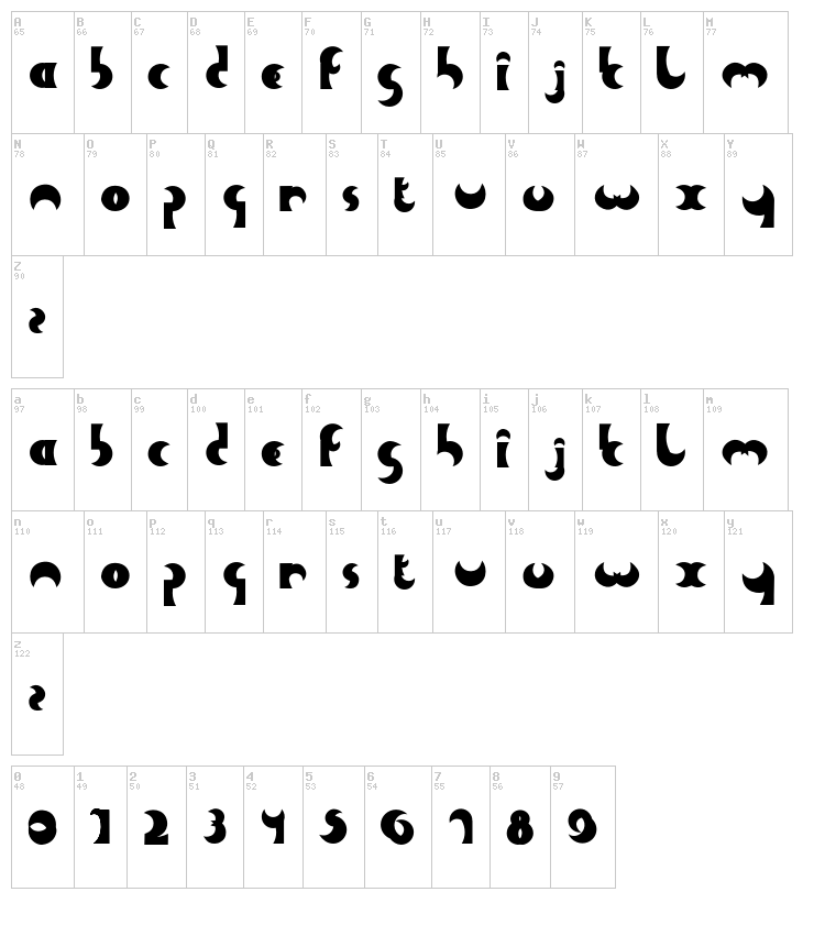 Heavy Moon A font map